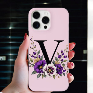 Coques iPhone 16 Pro Max Fleur de lavande : Monogramme Initial 'V'