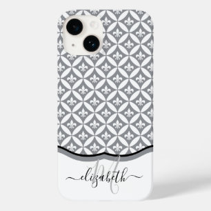 Coque Pour iPhone 14 Fleur de Lis Eternity Motif Monogramme - Gris