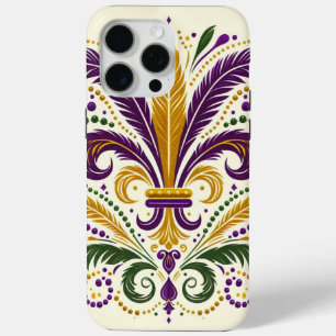 Coque iPhone 15 Pro Max Fleur de lis jaune et vert violet