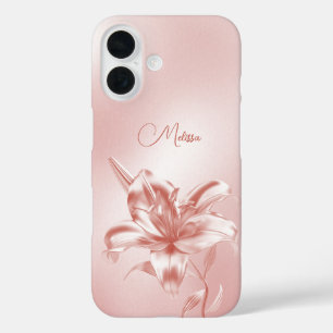 Coques iPhone 16 Fleur de Lys 3D Métallisé Rose Poudré