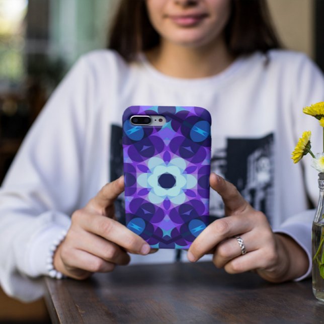 Coques Case-Mate iPhone Fleur de Mandala bleu et violet rétro (Créateur téléchargé)