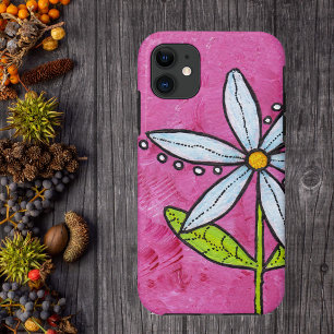 Coque Case-Mate Pour iPhone Fleur de marguerite blanche fantaisiste rose