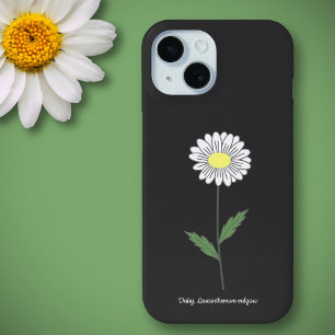 Coque Pour iPhone 15 Fleur de marguerite botanique Noir