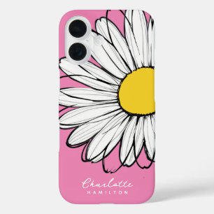 Coques iPhone 16 Fleur de marguerite Nom personnalisé