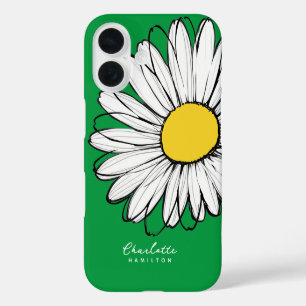 Coques iPhone 16 Fleur de marguerite Nom personnalisé