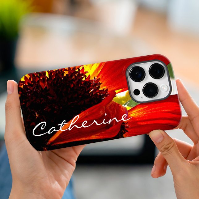 Coques Case-Mate iPhone Fleur de marguerite rouge photo nom personnalisé s (Créateur téléchargé)