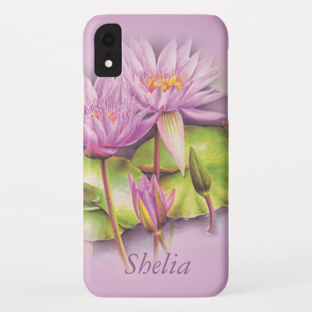 Coques Case-Mate iPhone Fleur de nénuphar rose violet (Dos)