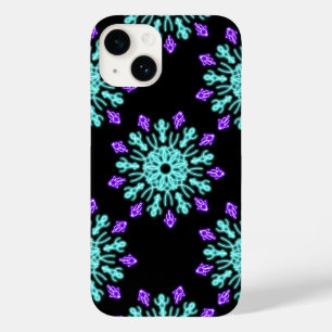 Coque Pour iPhone 14 Fleur de néon turquoise et violette