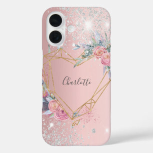 Coques iPhone 16 Fleur de parties scintillant rose pâle