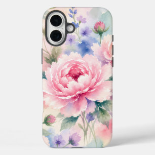Coques iPhone 16 Plus Fleur de pivoine à l'aquarelle