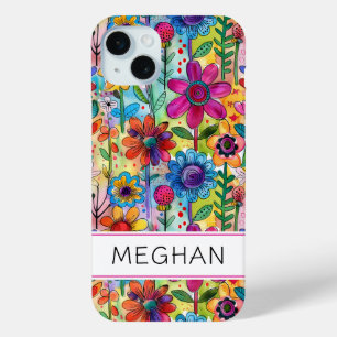 Coque iPhone 15 Mini Fleur de pouvoir rétro groove personnalisée