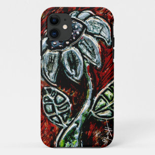 Coque iPhone 11 Fleur de relief et peinte en métal