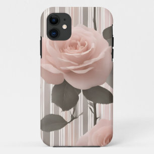 Case-Mate iPhone Case Fleur de rose rose et rayures, aspect vintage