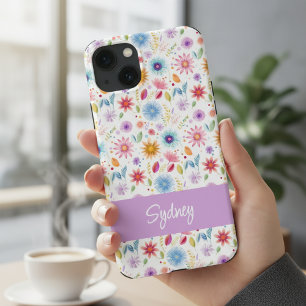 Case-Mate iPhone Case Fleur de sauvage personnalisée bleu violet rose