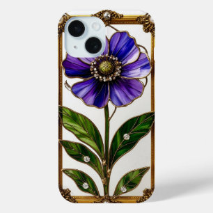 Coque Pour iPhone 15 Fleur de verre teinté Art nouveau élégant