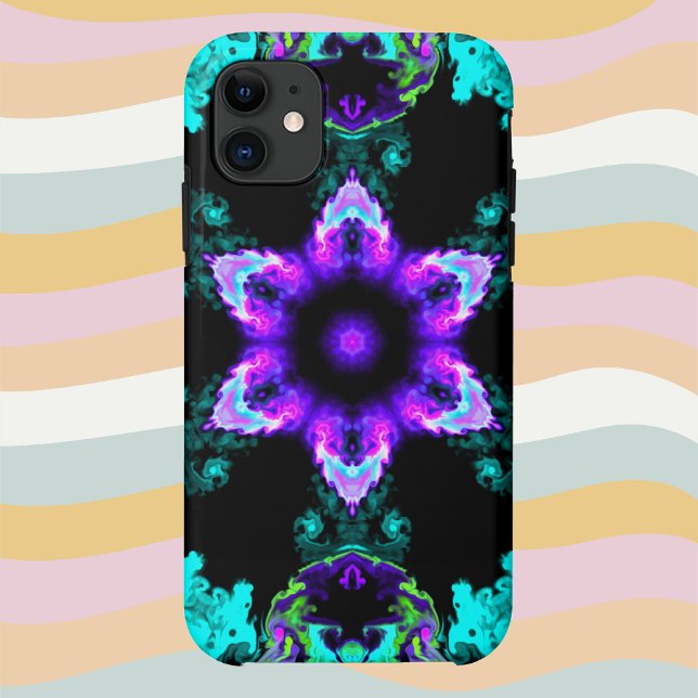Coques Case-Mate iPhone Fleur d'hippie psychédélique violet Turquoise et n (Créateur téléchargé)