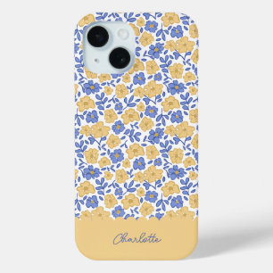 Coque Pour iPhone 15 Fleur Ditsy Prépa Coquette Fille Jaune et Bleu