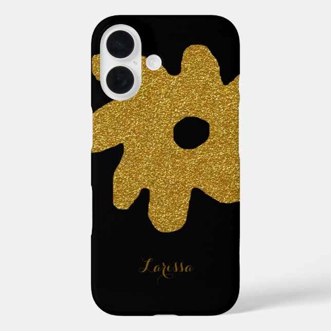 Coques Case-Mate iPhone fleur d'or graphique sur noir (Verso)