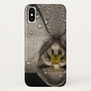 Coque iPhone X Fleur d'orchidée gris noir élégant