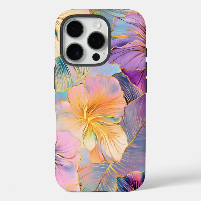Coques Case-Mate iPhone Fleur Exotique Feuille en fleurs bleues (Verso)