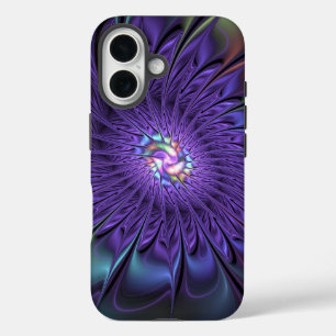 Coques iPhone 16 Fleur fractale Abstraite moderne et colorée tendan