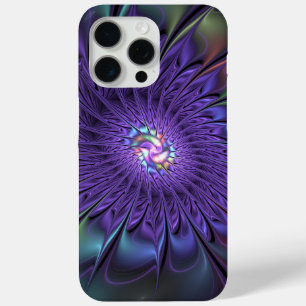 Coque iPhone 15 Pro Max Fleur fractale Abstraite moderne et colorée tendan