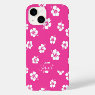 Coque Pour iPhone 14 Fleur Hibiscus Tropical d'été rose