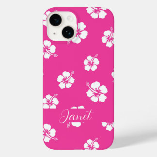 Coque Pour iPhone 14 Fleur Hibiscus Tropical d'été rose