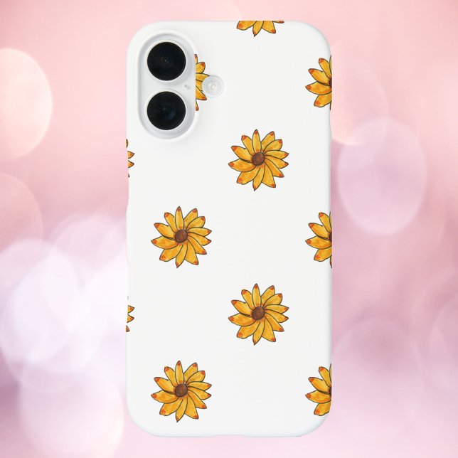 Coques Case-Mate iPhone Fleur Jaune main tiré Motif (A phone case with a pattern of yellow flowers.)