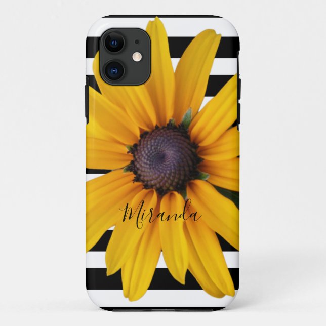 Coques Case-Mate iPhone Fleur jaune Noir Blancs Nom (Dos)