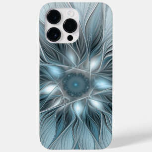 Coque Pour Pour iPhone 14 Pro Max Fleur Joyeuse Abstrait gris bleu floral Fractal