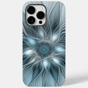 Coque Pour Pour iPhone 14 Pro Max Fleur Joyeuse Abstrait gris bleu floral Fractal