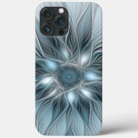 Fleur joyeuse abstraite florale fractale bleue gri