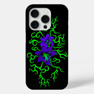 Coque iPhone 15 Pro Fleur Lily violette sur noir
