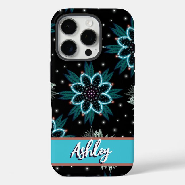 Coques Case-Mate iPhone Fleur Mandala de Bohême Noir Personnalisée (Verso)