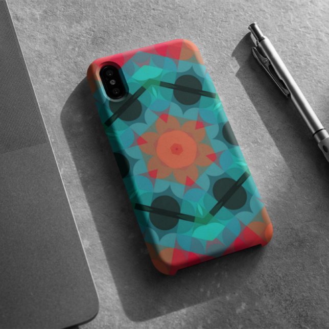 Coques Case-Mate iPhone Fleur Mandala rétro bleu et rose (Créateur téléchargé)