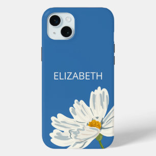 Coque iPhone 15 Mini Fleur moderne blanche Personnaliser le nom