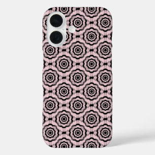 Coques iPhone 16 Fleur noire rose Motif sans couture