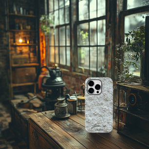Coque Pour iPhone 14 Pro Fleur personnalisée blanche brodée avec citation