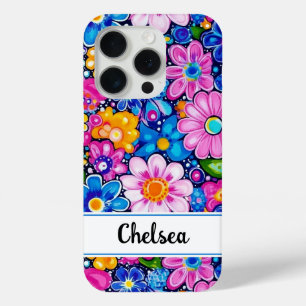 Coque iPhone 15 Pro Fleur personnalisée rétro groovy