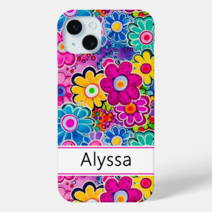 Coque iPhone 15 Mini Fleur personnalisée rétro groovy