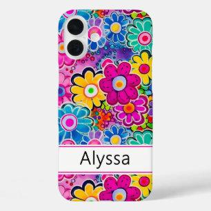 Coques iPhone 16 Plus Fleur personnalisée rétro groovy