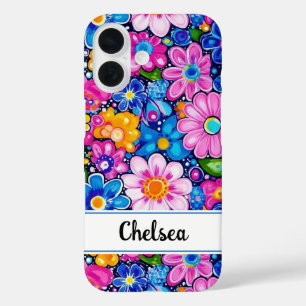 Coques iPhone 16 Fleur Rétro Groovy Personnalisée