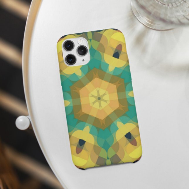 Coques Case-Mate iPhone Fleur rétro Mandala jaune bleu et vert (Créateur téléchargé)