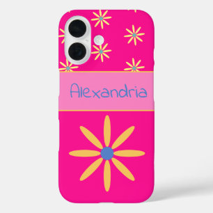 Coques iPhone 16 Fleur rétro rose chaud personnalisée