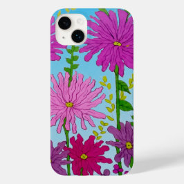 Coque Pour iPhone 14 Plus Fleur rose vif Dessin bleu