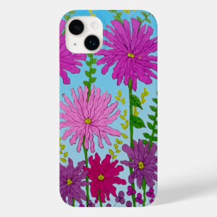 Coque Pour iPhone 14 Plus Fleur rose vif Dessin bleu