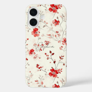 Coques iPhone 16 Fleur Rouge Crème