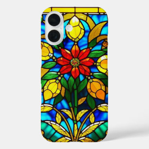 Coques iPhone 16 Fleur rouge Élégant Art de Verre Coloré