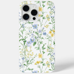 Coque iPhone 15 Pro Max Fleur sauvage aquarelle bleue